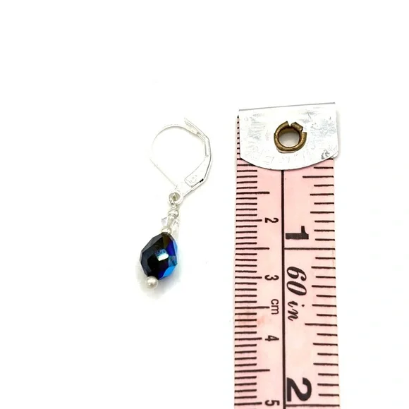 Hand Crafted Blue Crystal and Silver Teardrop Earrings - Picture 3 of 5